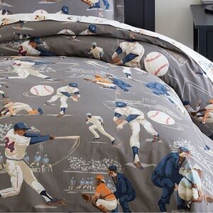Pottery Barn Kids Vintage Baseball Organic Duvet Cover Full/Queen